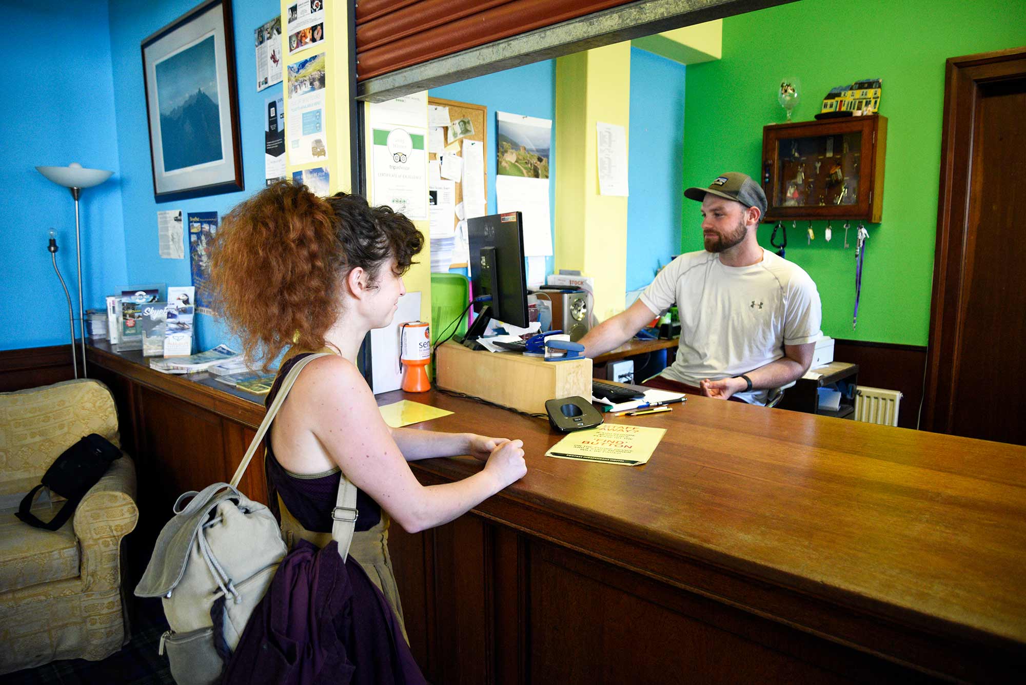 Check in process at Portree Independent  Hostel